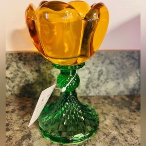 Meltin Pot Orange and Green Glass Candle Holder